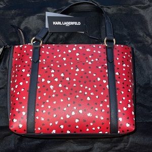 Nwt, Karl Lagerfield, Paris, black /red / white heart hand bag/Crossbody bag